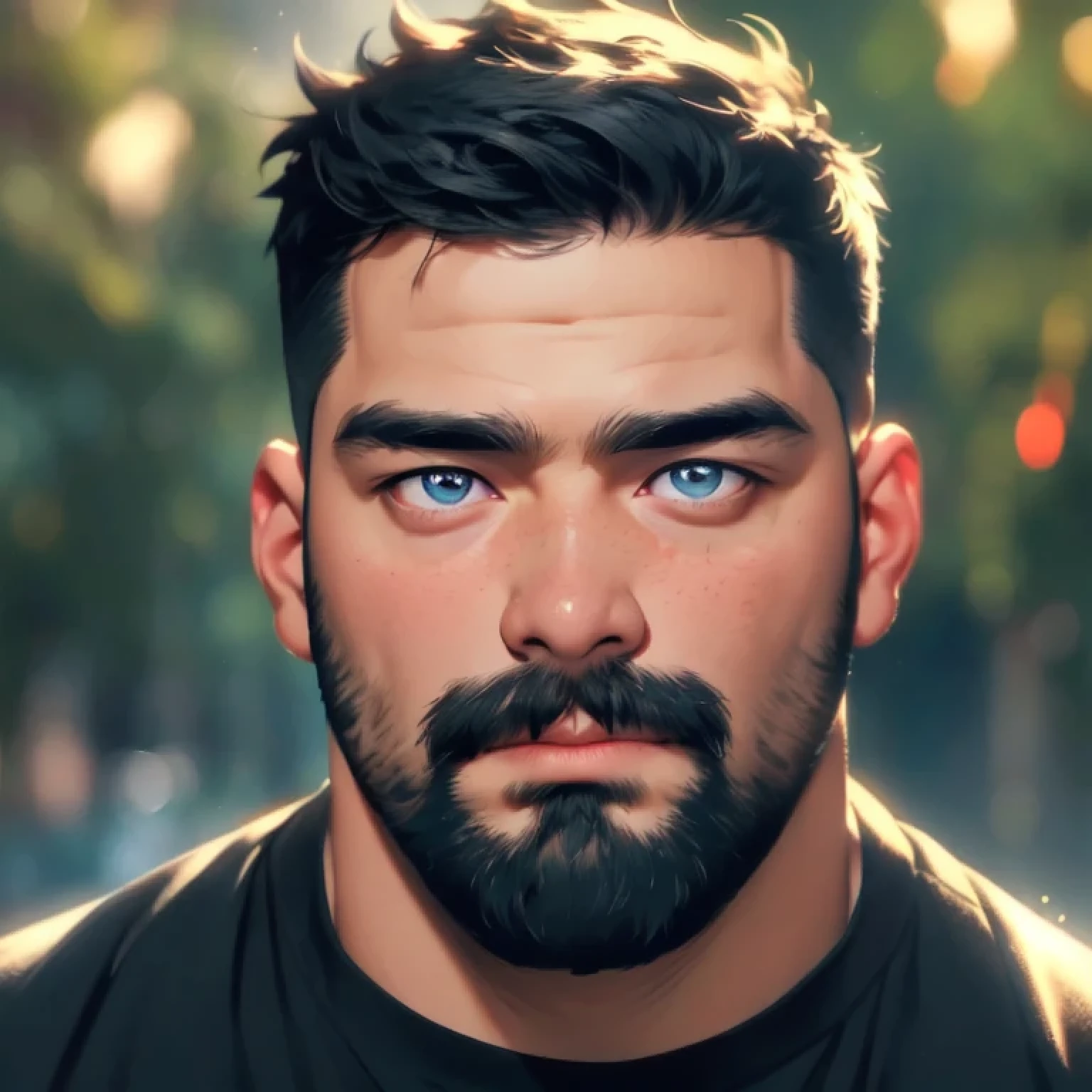 masterpiece, best quality, illustration, a wild fat uncle, 45 years old, bulky, nerdy, 1man, solo, big face, round face shape,  short beard, crew cut hair, sax blue, unshaven, 4 k post, thick neck, front shot, (dynamic lighting:1.2), cinematic lighting, delicate facial features, detailed eyes, sharp pupils, realistic pupils, depth of field, bokeh, sharp focus, (hyper-detailed, glow:1.4), 