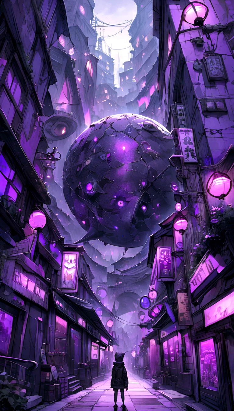 Punk-style city, purple, Dark Color,