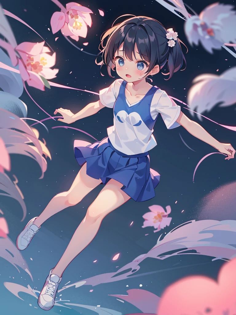 Highest quality、High resolution、Detailed Background、(Beautiful face in every detail:1.4)、Anatomically correct、(Detailed facial expressions)、(fine grain:1.2)、 (aerial view:1.5), Teenage Beauty、Cute hair color、Braided Ponytail、Braided bob cut、Braided twin tails、Lower grade primary school students, (Tank top、Vneck、mini skirt、Cute Shoes)、Perfect body line、(He ran as fast as he could to escape, but suddenly slammed on the brakes and stopped.:1.5)、I have tears in my eyes:1.5、Screaming and looking like she's about to cry)、I'm slipping because I'm on ice.
