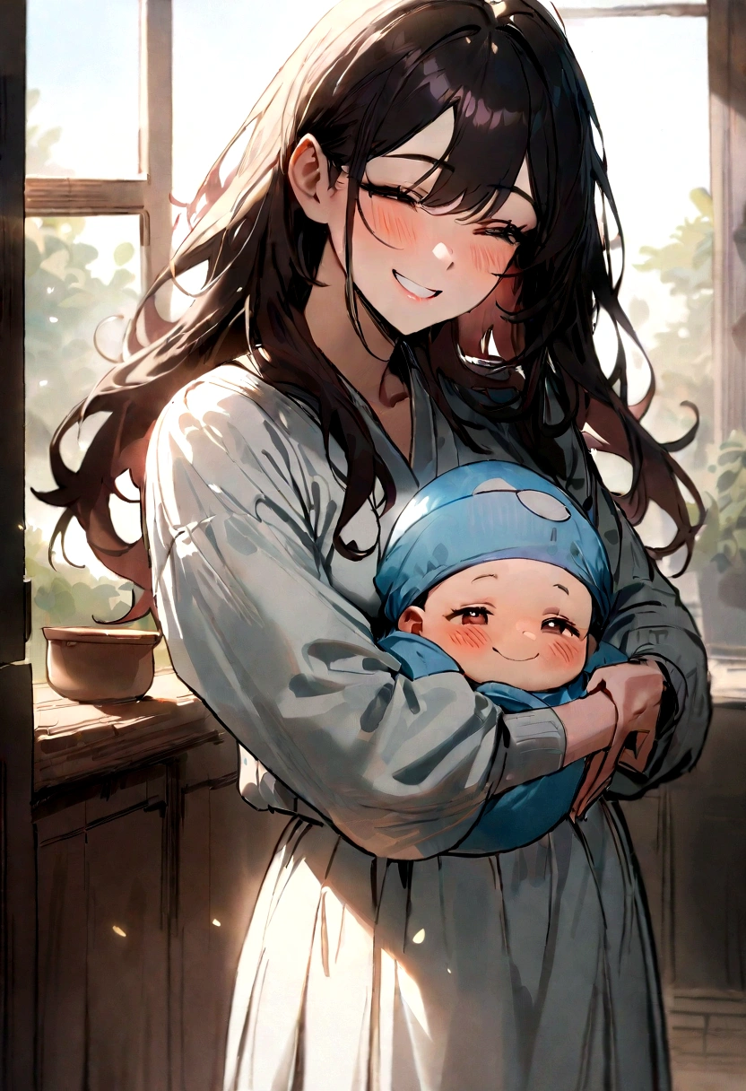 (masterpiece, best quality, Korean woman, shiny hair, baby face, chuckle smile, standing, natural light)