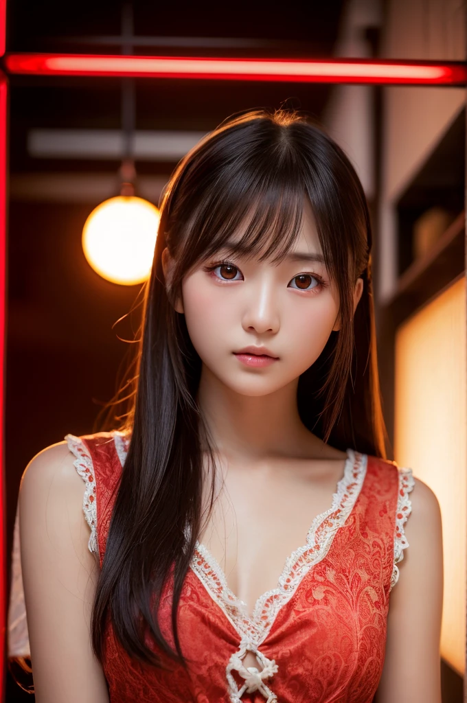Copy Prompt
Highest Quality, Face Focus, Soft Light, Ultra-high resolution, (Realistic:1.4), RAW Photos, 1 Japanese girl, alone, cute, (pupil, Red light in eyes), Beautiful face in every detail, (Small box),(High resolution detail of human skin texture), (Long Hair), indoor, Damask Shirt Dress, (Portraiture)