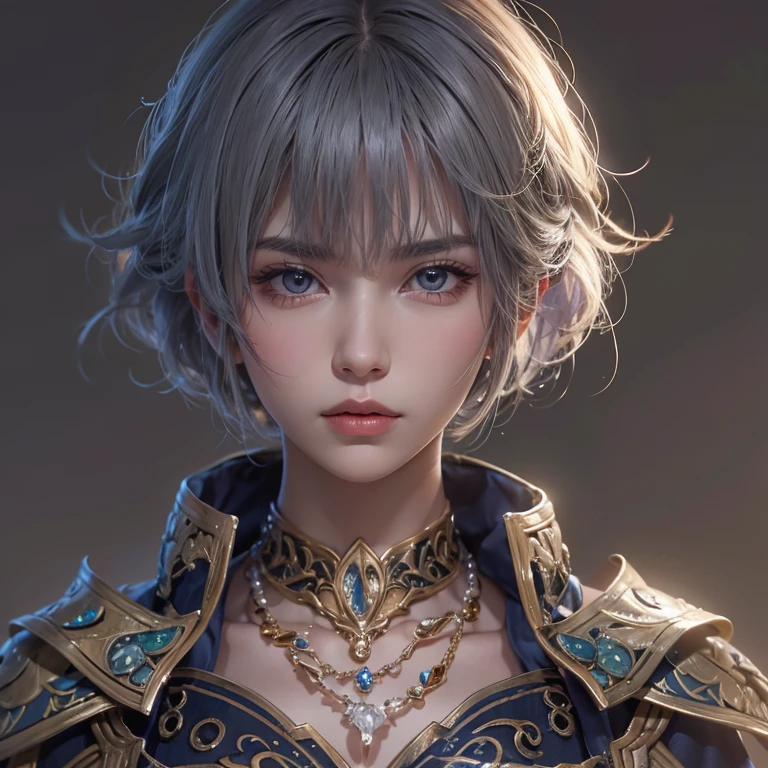 Woman in ancient battle attire、Serious expression、Short-haired、Deadly position, Gorgeous Necklace, scale skin:1.5, Enchanting anime girl, Beautiful and seductive woman, Realistic and perfect body, Perfect body with realistic shadows, Reptilian eye woman:1.5、8K