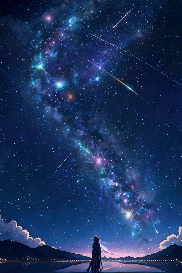 Iridescent幻想的なNight Sky、constellation, Iridescentconstellation、Iridescent空包み込まれそうな瞬間,Astronomical observation、Planetarium、Meteors、colorful,美しいconstellation、Three-dimensional,wonderful景色,Night Sky,An atmosphere full of dreams and hope,masterpiece.16K, Ultra-high resolution, to be born,wonderful ,future、Iridescent、The world 30 years from now。