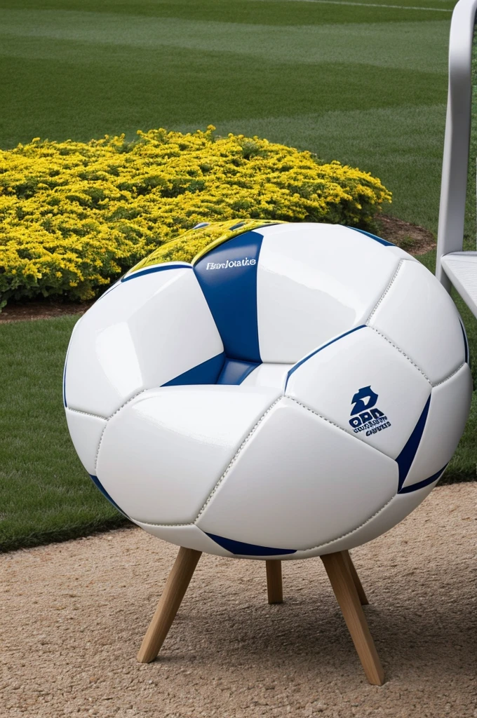 An armchair made of a soccer ball