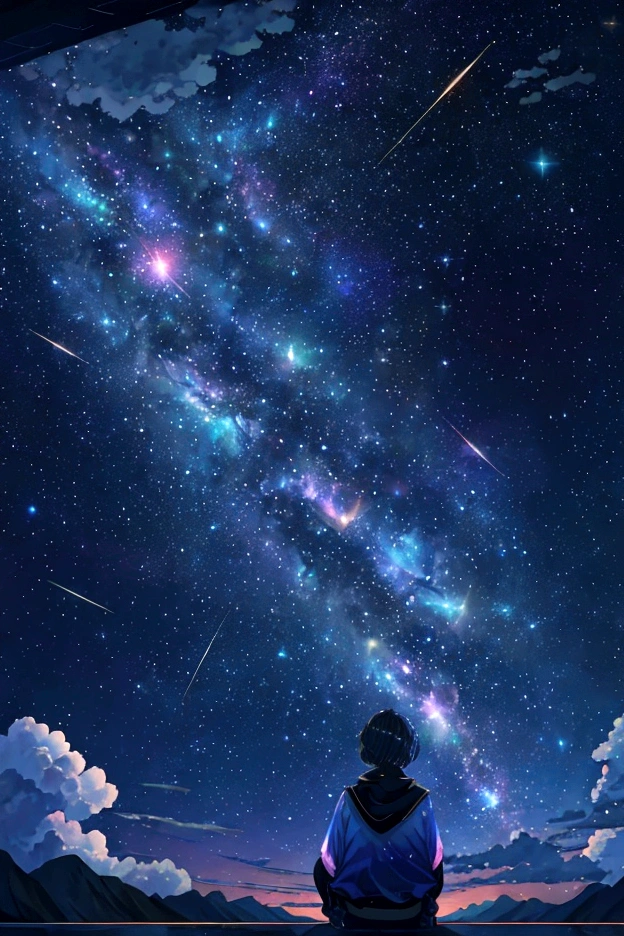 Iridescent幻想的なNight Sky、constellation, Iridescentconstellation、Iridescent空包み込まれそうな瞬間，Astronomical observation、Planetarium、Meteors、colorful，美しいconstellation、Three-dimensional，wonderful景色，Night Sky，Orion、An atmosphere full of dreams and hope，masterpiece．16K, Ultra-high resolution, to be born,wonderful ,future、Iridescent、The world 30 years from now。