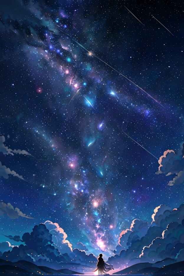 Iridescent幻想的なNight Sky、constellation, Iridescentconstellation、Iridescent空包み込まれそうな瞬間,Astronomical observation、Planetarium、Meteors、colorful,美しいconstellation、Three-dimensional,wonderful景色,Night Sky,An atmosphere full of dreams and hope,masterpiece.16K, Ultra-high resolution, to be born,wonderful ,future、Iridescent、The world 30 years from now。