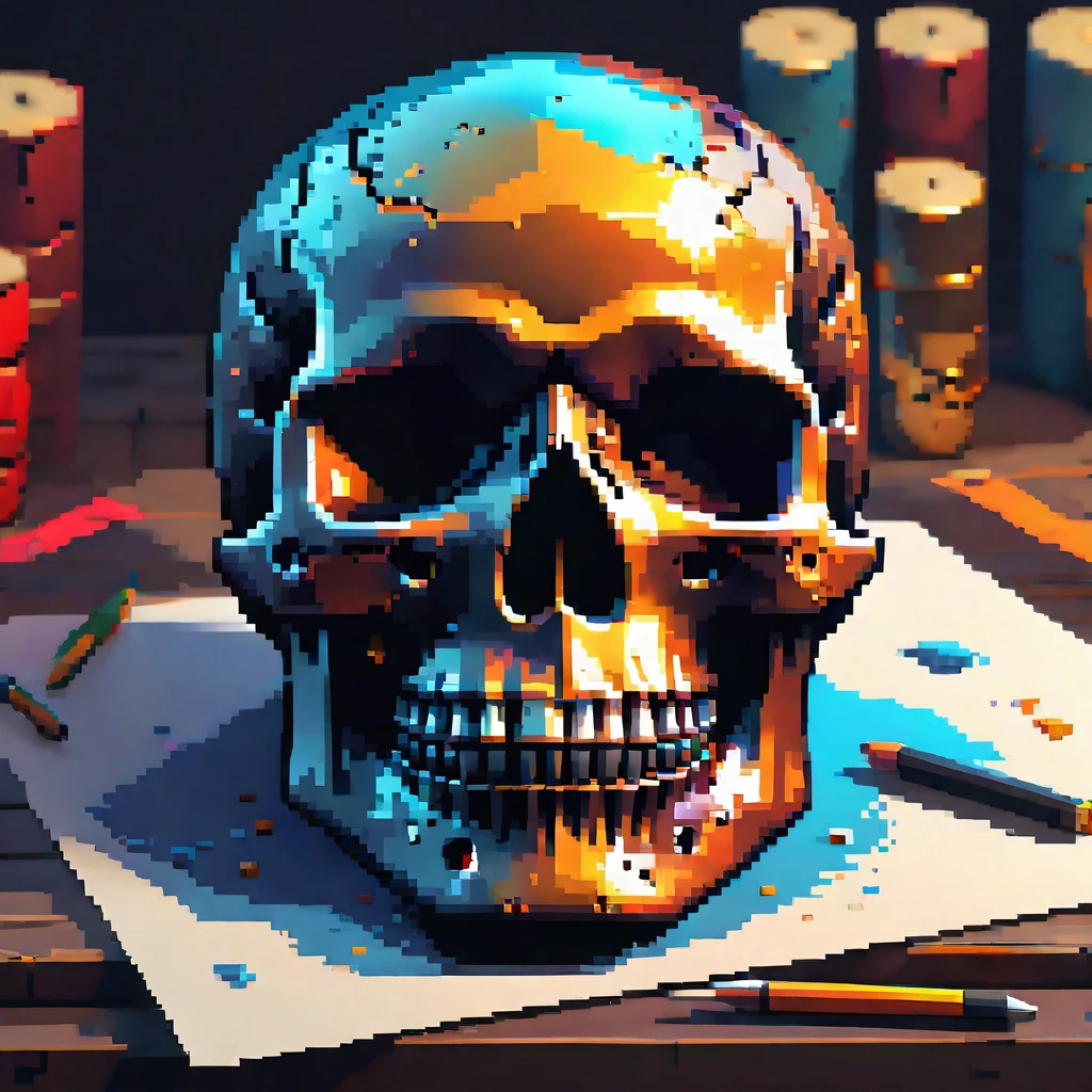 a stylized skull, minimalist design, vector art, game studio logo, (best quality,4k,8k,highres,masterpiece:1.2),ultra-detailed,(realistic,photorealistic,photo-realistic:1.37),3d render, sharp focus, professional, vivid colors, minimalism, simple, clean, elegant, modern, dark, moody, dramatic lighting