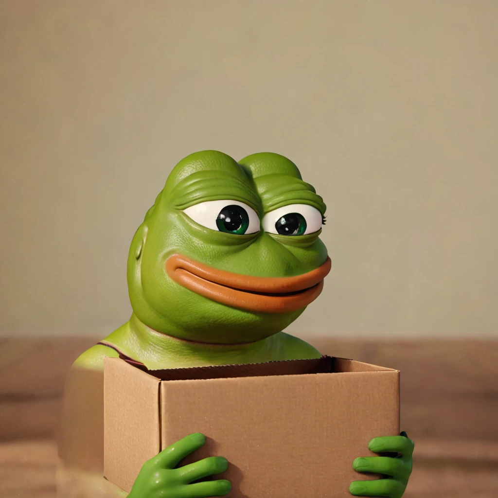 a pepe frog character,extremely detailed and realistic,pepe the frog character,frog character,excited expression,receiving gift box,colorful gift box,gift giving,whimsical,vibrant colors,dynamic pose,photorealistic,3d rendering,4k,8k,highres,masterpiece