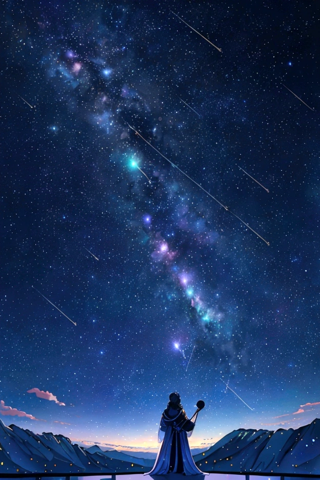 The world seen through a telescope、Iridescent幻想的なNight Sky、constellation, Iridescentconstellation、Iridescent空包み込まれそうな瞬間，Astronomical observation、Planetarium、Meteors、colorful，美しいconstellation、Three-dimensional，wonderful景色，Night Sky，An atmosphere full of dreams and hope，masterpiece．16K, Ultra-high resolution, to be born,wonderful ,future、Iridescent、The world 30 years from now。