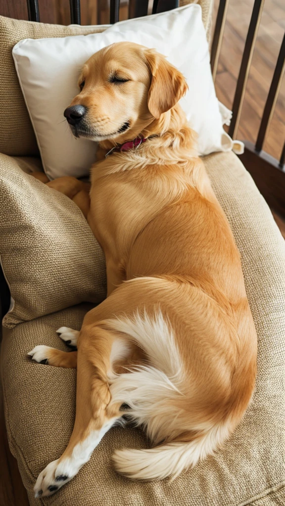 Golden retriever sleeping on a cushion、Cute