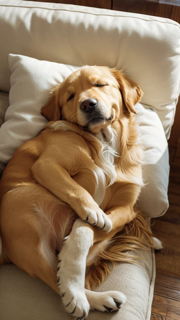 Golden retriever sleeping on a cushion、Cute