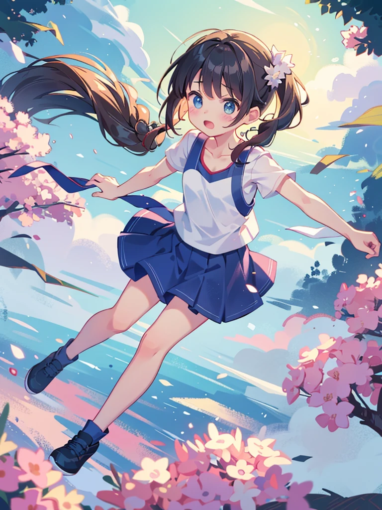 Highest quality、High resolution、Detailed Background、(Beautiful face in every detail:1.4)、Anatomically correct、(Detailed facial expressions)、(fine grain:1.2)、 (aerial view:1.5), Teenage Beauty、Cute hair color、Braided Ponytail、Braided bob cut、Braided twin tails、Lower grade primary school students, (Tank top、Vneck、mini skirt、Cute Shoes)、Perfect body line、Moving at super high speed:1.5、Super Acceleration:1.5, (I have tears in my eyes:1.5、Screaming and looking like she's about to cry)、Light flow、The flow of time、