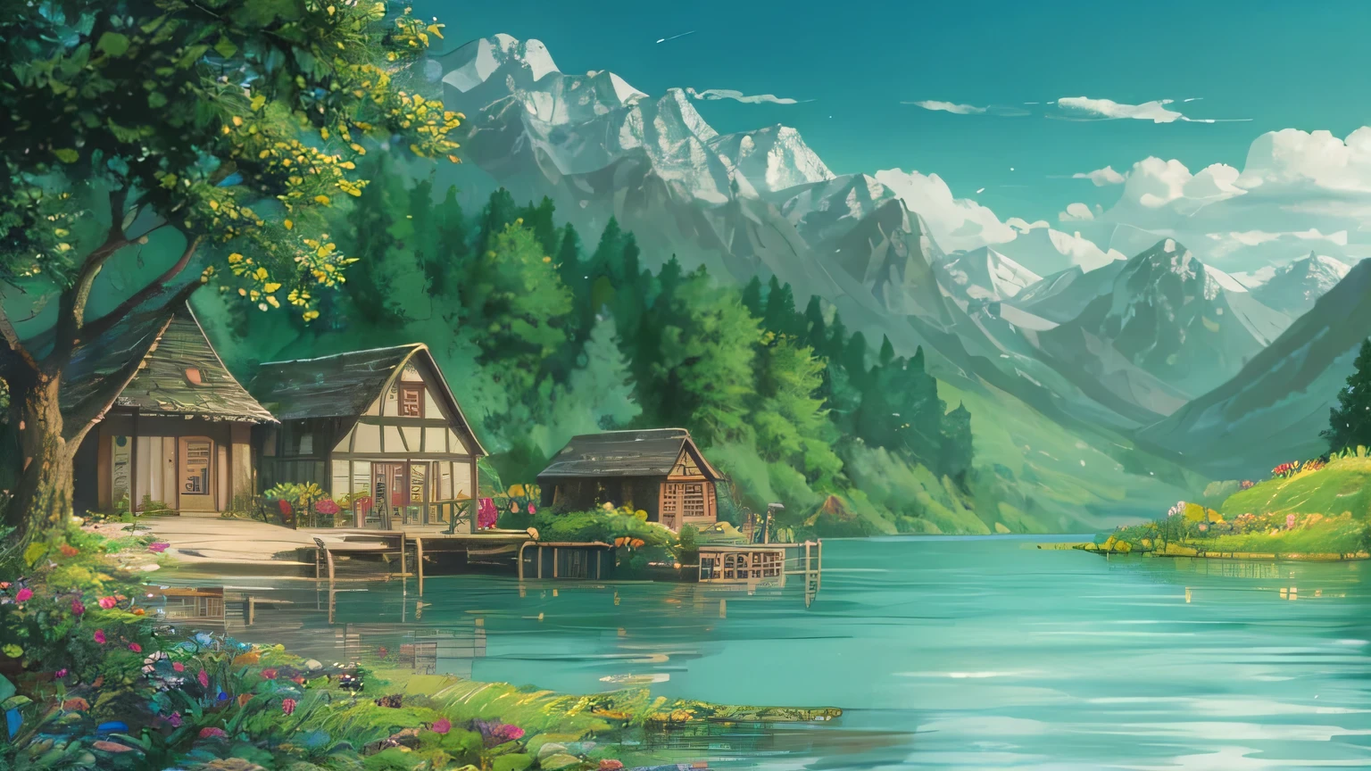 fantasy lake nearby is a fishing port, the middle ages a darker atmosphere