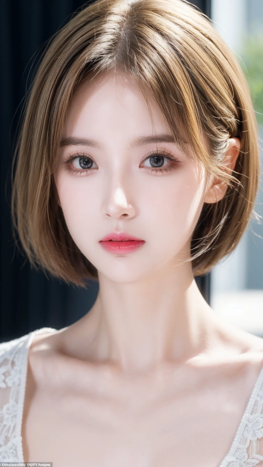 (masterpiece: 1.2, best quality), Practical, (Practical Picture, Intricate details, Depth of Field), best quality, masterpiece, Very detailed, Semi Practical, 1 girl, Mature female, 21 years old, Blonde short hair, Left eye covered by hair, blue eyes, King's Clothes, Red Cape, Slim body, A crown made of precious gold, Reading and marking files, quill, desk, Soft stool