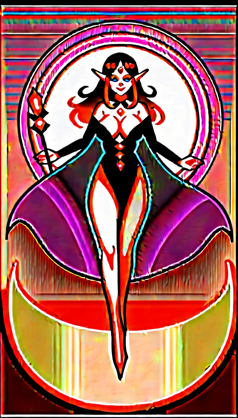 thigh to head shot, 1girl, smile, wink, large breasts, cleavage, glossy lips, pointy ears, long black hair, skull hairpin, (black robe, golden details), looking at viewer, slighly rotated body, black boots, (magic staff, crystal, gem), necromancy, undead, right hand holding magic staff, left hand using dark magic
