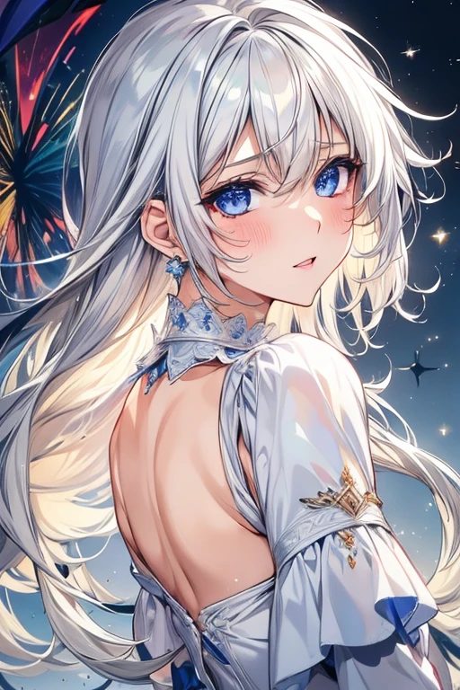 Highest quality, 32k, RAW Photos, Incredibly absurd, Very detailed, Delicate texture, Gray Hair、A melancholic look、White dress、Bobcut、