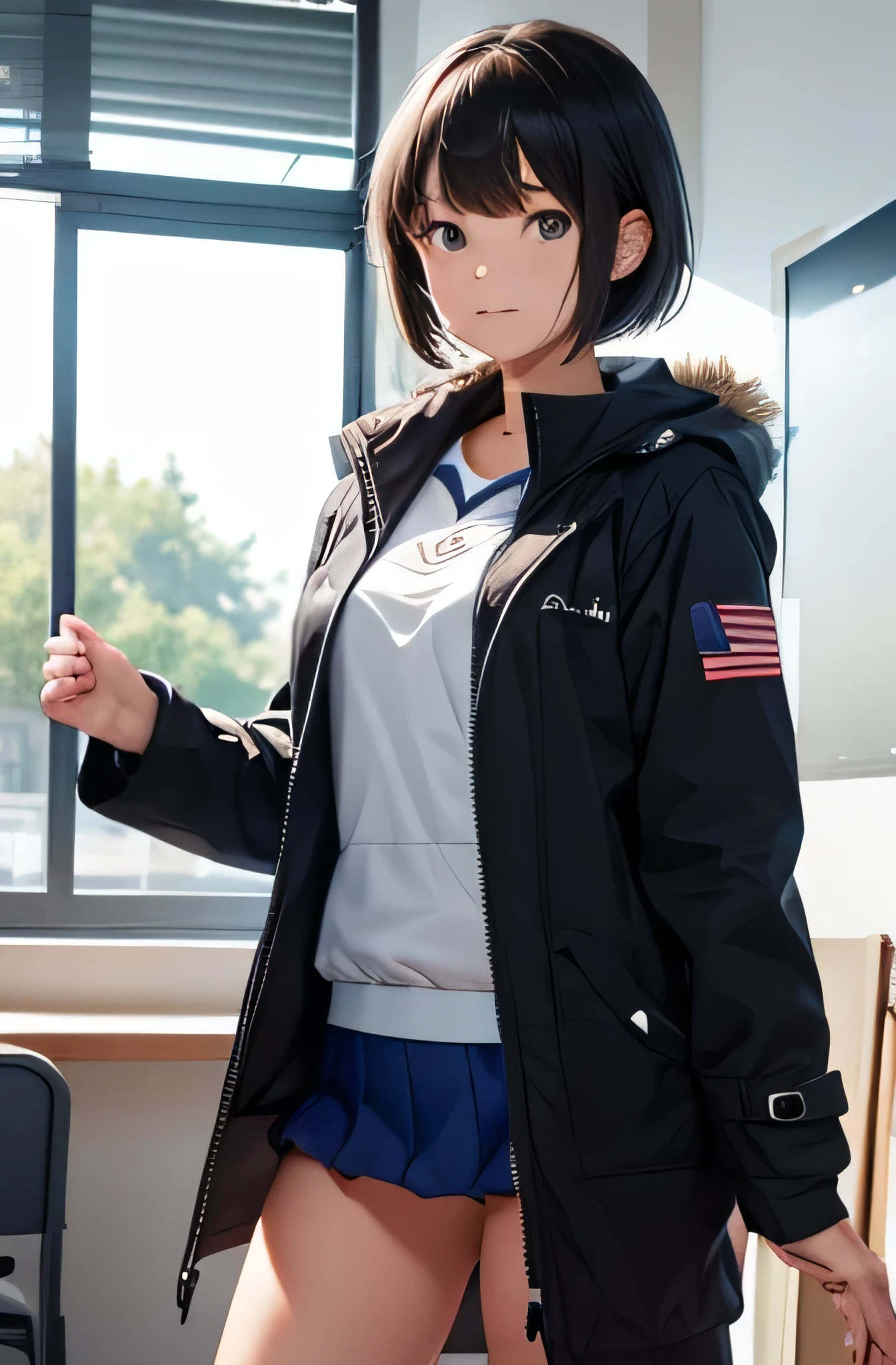 Volleyball player girl,summer,short hair,uniform,Indoor coat,8K, Highest quality, masterpiece