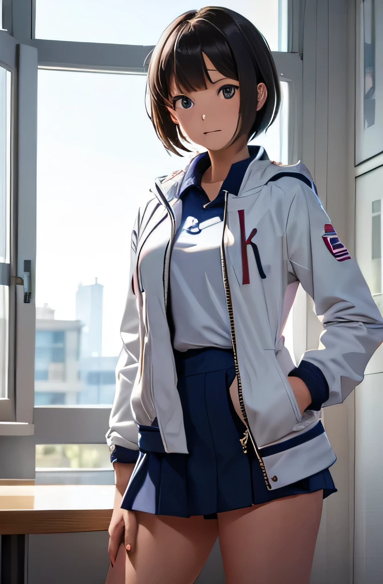 Volleyball player girl,summer,short hair,uniform,Indoor coat,8K, Highest quality, masterpiece