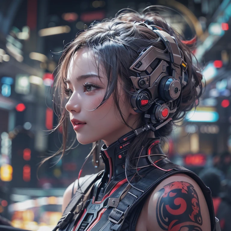 Riding a futuristic spaceship、Hair flow、 ((Highest quality、masterpiece、8K、Best image quality、Ultra-high resolution、Award-winning works)、(Accurate anatomy:1.1)、(Look at me and smile:1.1)、Shining fair skin with Ultra-high resolution、The most detailed face、Ultra-high resolution detailed face、Ultra-high resolutionの髪の毛、(Ultra-high resolutionの煌めく瞳:1.1)、Beautiful face drawn in every detail、(Blurred Background:1.1)、Cyberpunk Clothing, Chest to chest, tattoo, desert