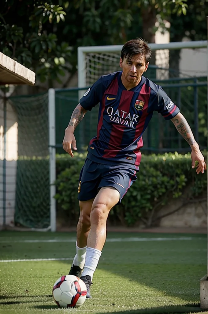 Messi is playing football in front of Jokowi