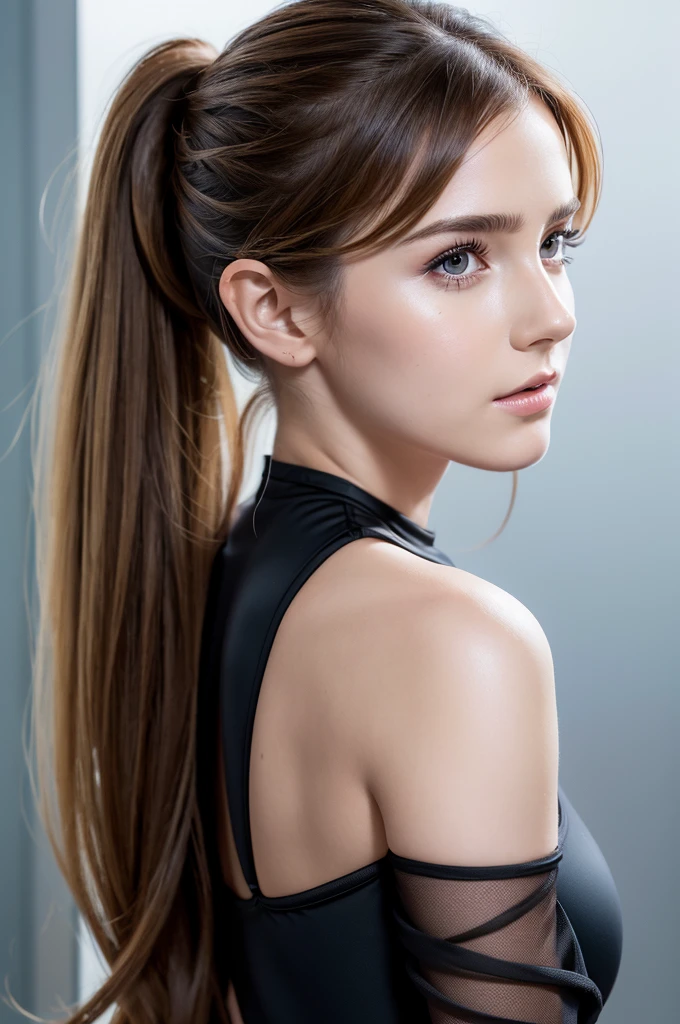 Close-up of a woman with a ponytail and a black dress, Emma Watson wearing fancy fish, Emma Watson, photo of Emma Watson in swimsuit, Emma Watson wearing a swimsuit, Emma!! Watson!!, photo of Emma Watson, of Emma Watson, Emma Watson as driada, face of Emma Watson, Emma Watson as blond aphrodite, clear portrait of Emma Watson, {{{{{{{(masterpiece, .CGI:1.4),(8K raw photo, best quality, masterpiece:1.2) super detailed official art,photorealistic:1.37, (outstanding, professional),masterpiece,best quality,ultra detailed,highres,high-resolution,4K,4Kportrait,8K,8Kportrait,unity8Kwallpaper,extremely detailed CG,realistic,RAW photo,real person,portrait photography,photorealistic,shiny skin,detailed skin,(((dynamic angle full body 
 and dynamic angle wide shot
 and dynamic angle close-up
 and dynamic angle upper body
 and dynamic angle from above
 and dynamic angle from behind
 and dynamic angle from below
 ))),{{{{supermodel }}}},{{{{Photorealistic:1.4}}}}, beautiful detailed, highly detailed eyes and face, beautiful detailed eyes, ridiculous, incredibly ridiculous, super detailed, high resolution, highly detailed, top quality, masterpiece, illustration, highly detailed, CG, unified, 8K wallpaper, amazing, fine detail, masterpiece, top quality, highly detailed CG unified 8K wallpaper, face light, movie lighting,surrealistic female portrait, magic lights, 32K resolution, action poses, realistic photography, dynamic lighting, art station, volume lighting, highly detailed face, awarded, shadows}}}}}}}