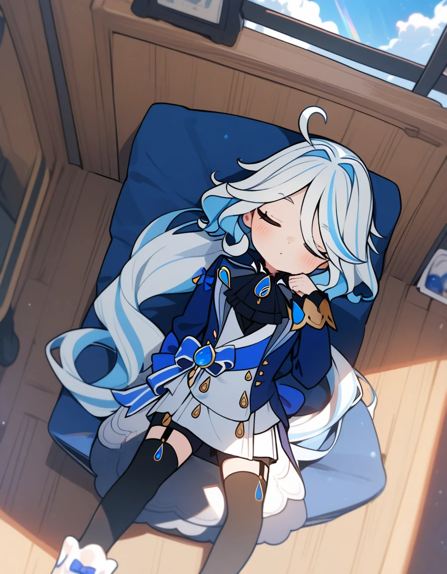 best quality, ultra high res, furina, sleeping, sky