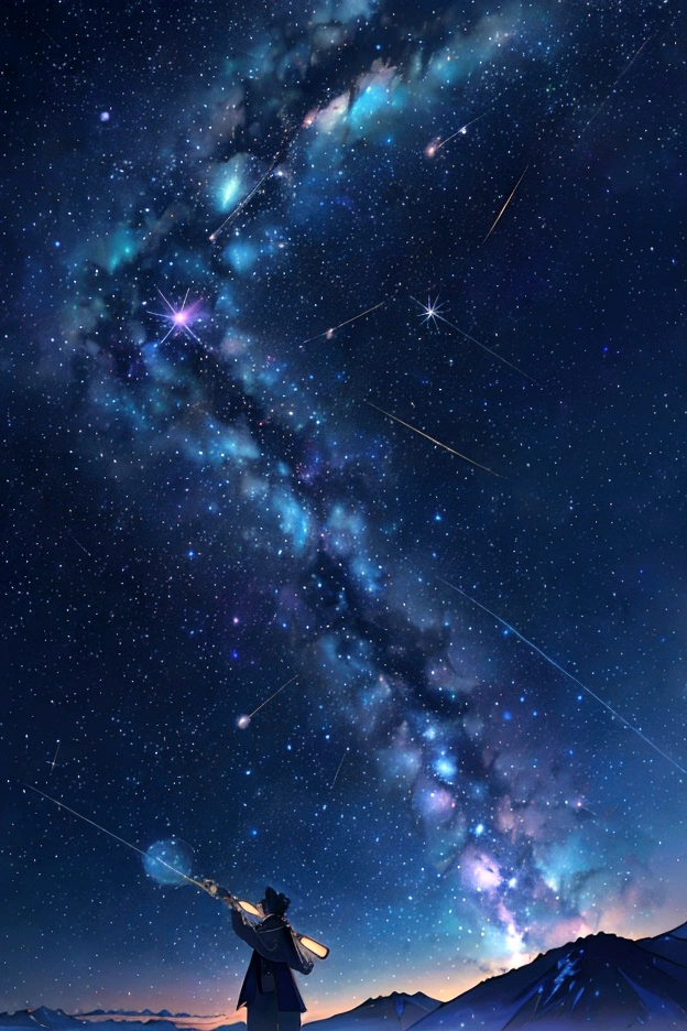 The world seen through a telescope、Iridescent幻想的なNight Sky、constellation, Iridescentconstellation、Iridescent空包み込まれそうな瞬間,Astronomical observation、Planetarium、Meteors、colorful,美しいconstellation、Three-dimensional,wonderful景色,Night Sky,An atmosphere full of dreams and hope,masterpiece.16K, Ultra-high resolution, to be born,wonderful ,future、Iridescent、The world 30 years from now。