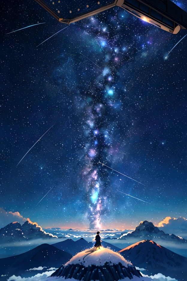 The world seen through a telescope、Iridescent幻想的なNight Sky、constellation, Iridescentconstellation、Iridescent空包み込まれそうな瞬間,Astronomical observation、Planetarium、Meteors、colorful,美しいconstellation、Three-dimensional,wonderful景色,Night Sky,An atmosphere full of dreams and hope,masterpiece.16K, Ultra-high resolution, to be born,wonderful ,future、Iridescent、The world 30 years from now。