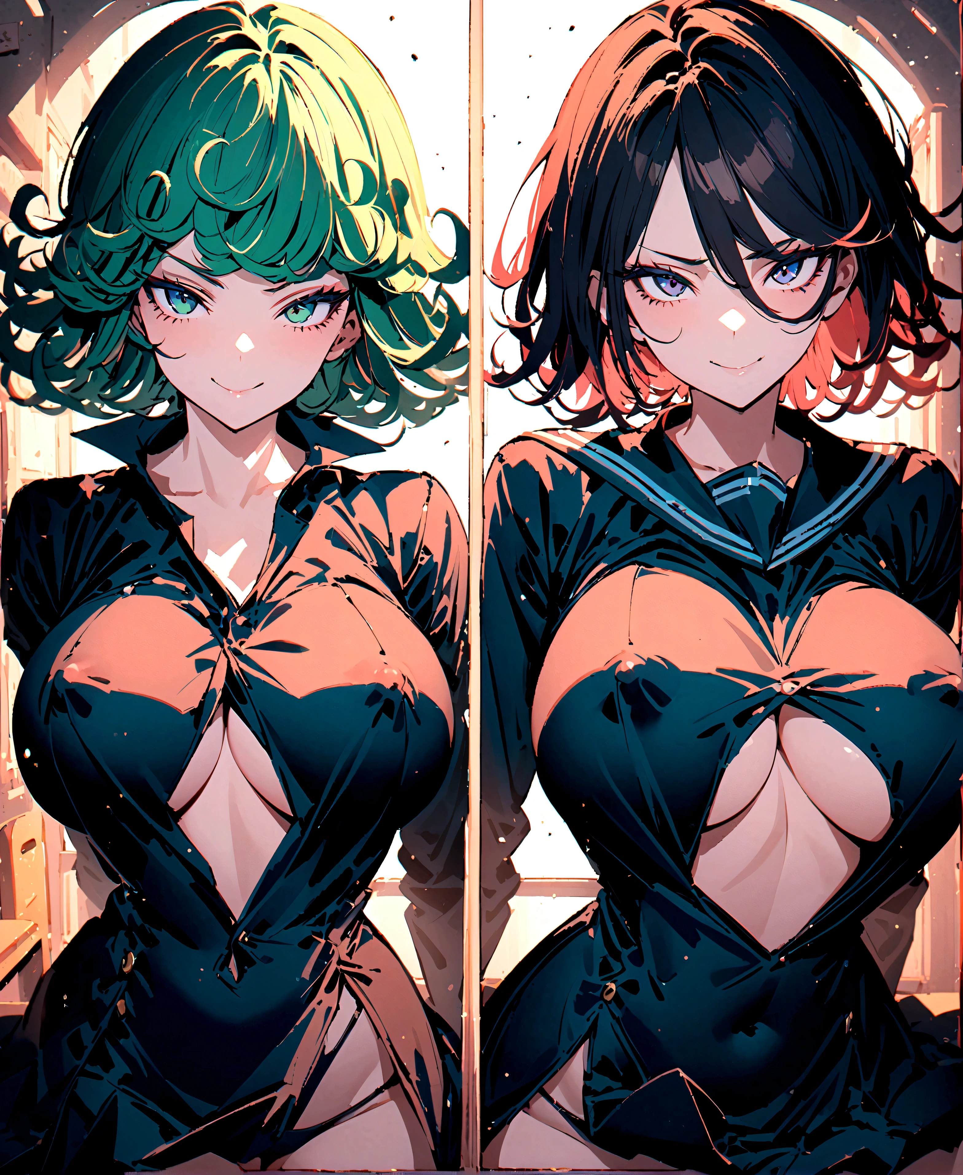 score_9, score_8_up, score_7_up, raita, BREAK
1girl, huge breasts, tatsumaki, black serafuku, black microskirt, underboob, covered nipples, classroom, smirk, highleg panties, thighighs, arms at sides, pleated skirt