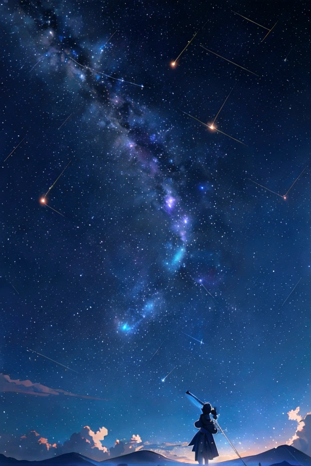 The world seen through a telescope、Iridescent幻想的なNight Sky、constellation, Iridescentconstellation、Iridescent空包み込まれそうな瞬間,Astronomical observation、Planetarium、Meteors、colorful,美しいconstellation、Three-dimensional,wonderful景色,Night Sky,An atmosphere full of dreams and hope,masterpiece.16K, Ultra-high resolution, to be born,wonderful ,future、Iridescent、The world 30 years from now。