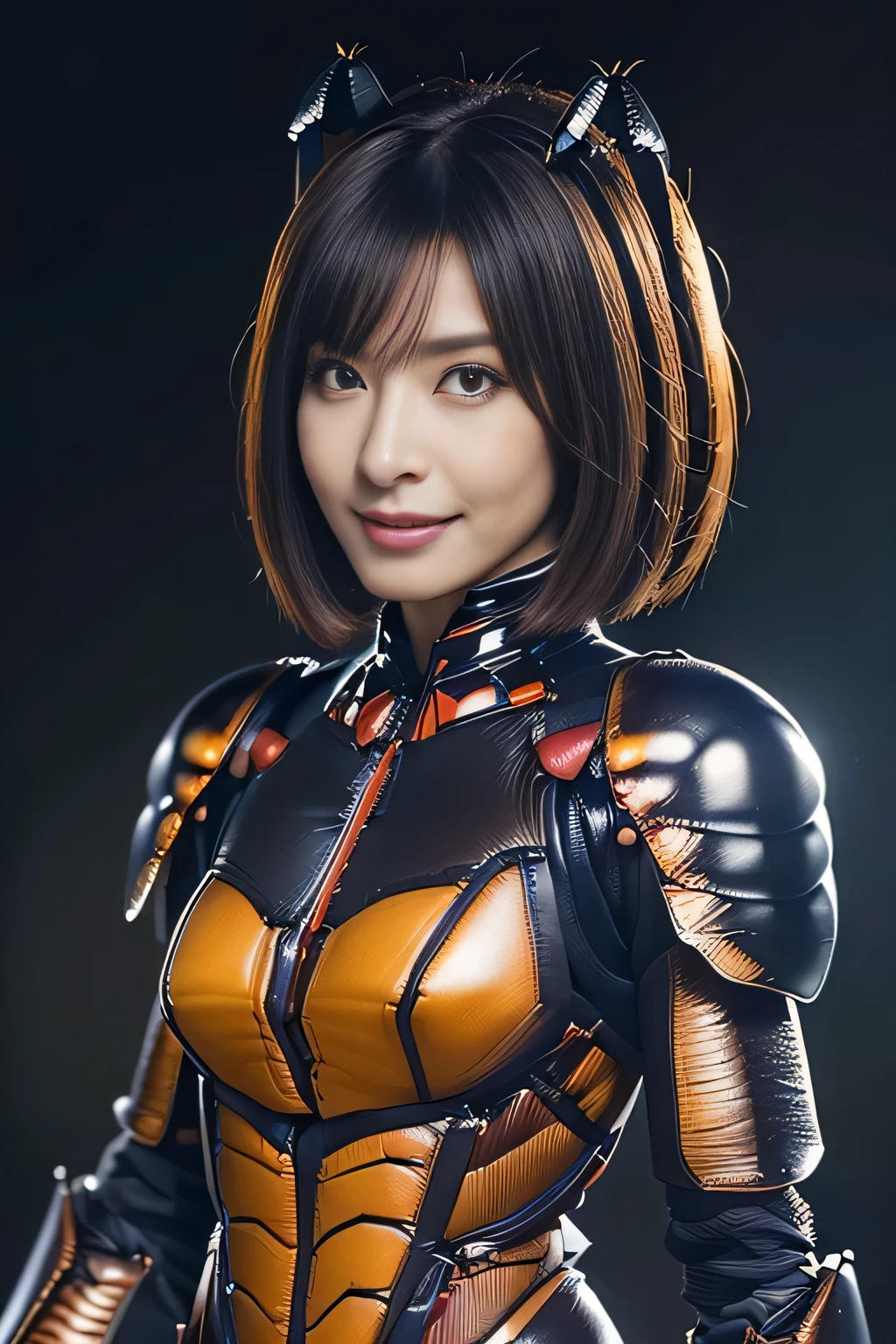 (high resolution,masterpiece,best quality,extremely detailed CG, anime, official art:1.4), realistic, photo, amazing fine details, all intricate, gloss and shiny,awesome many layers, 8k wall paper, 3d, sketch, kawaii, illustration,( solo:1.4), perfect female proportion,villainess, (fusion of dark brown cockroach and lady:1.4), (brown cockroach form lady:1.2), (brown cockroach lady:1.2), (fusion:1.2), (solo:1.4), (evil smile:1.2), muscular, abs, (cockroach brown exoskeleton bio insect suit:1.4), (cockroach brown exoskeleton bio insect armor:1.2), (brown transparency cockroach wing:1.4), (brown cockroach antennae:1.3),
