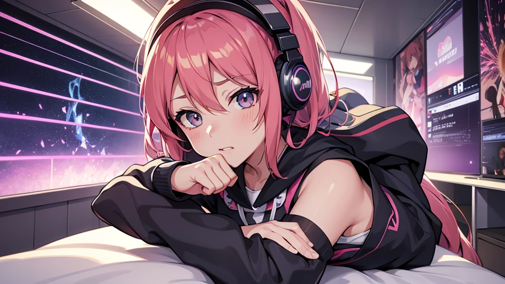 Woman wearing headphones, Anime Style 4 k, anime wallpaper 4k, anime wallpaper 4k, 4k anime wallpaper, anime art wallpaper 4k, anime art wallpaper 4k, Anime Style. 8K, Anime atmosphere, , Ultra HD Anime Wallpaper, Anime Art Wallpaper 8K, Anime Background,landscape、study、machine、room