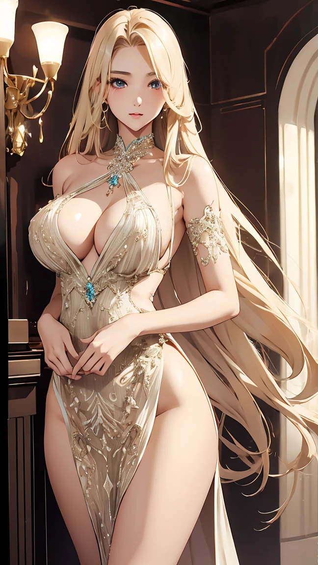 beautiful girl、Perfect body、Beautiful and bountiful breasts、Long straight blonde hair、((embellished sexy dress))、((I&#39;Is tempting you、I'm inviting you to have sex))