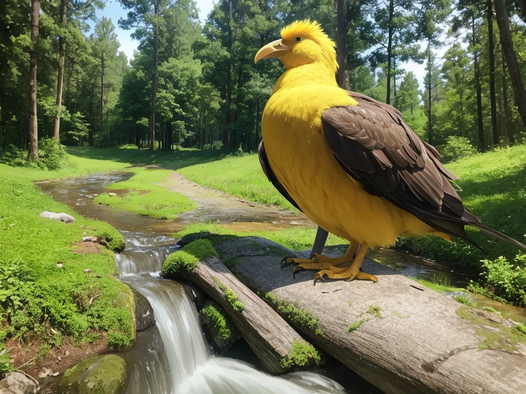 A big bird in the forest, by the river