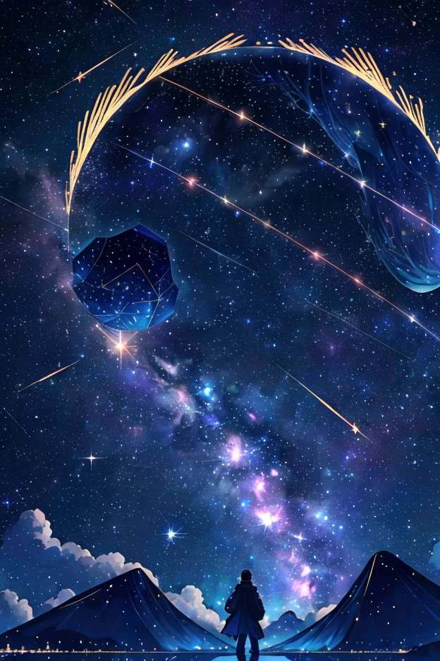 The world seen through a telescope、Iridescent幻想的なNight Sky、constellation, Iridescentconstellation、Iridescent空包み込まれそうな瞬間，Astronomical observation、Planetarium、Meteors、colorful，美しいconstellation、Three-dimensional，wonderful景色，Night Sky，An atmosphere full of dreams and hope，masterpiece．16K, Ultra-high resolution, to be born,wonderful ,future、Iridescent、The world 30 years from now。