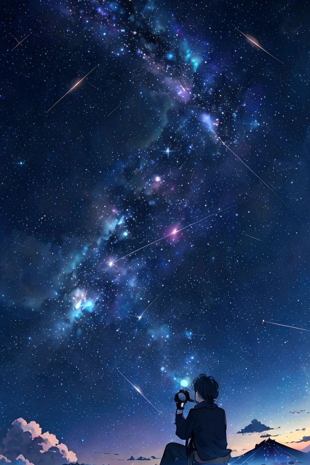 The world seen through a telescope、Iridescent幻想的なNight Sky、constellation, Iridescentconstellation、Iridescent空包み込まれそうな瞬間,Astronomical observation、Planetarium、Meteors、colorful,美しいconstellation、Three-dimensional,wonderful景色,Night Sky,An atmosphere full of dreams and hope,masterpiece.16K, Ultra-high resolution, to be born,wonderful ,future、Iridescent、The world 30 years from now。