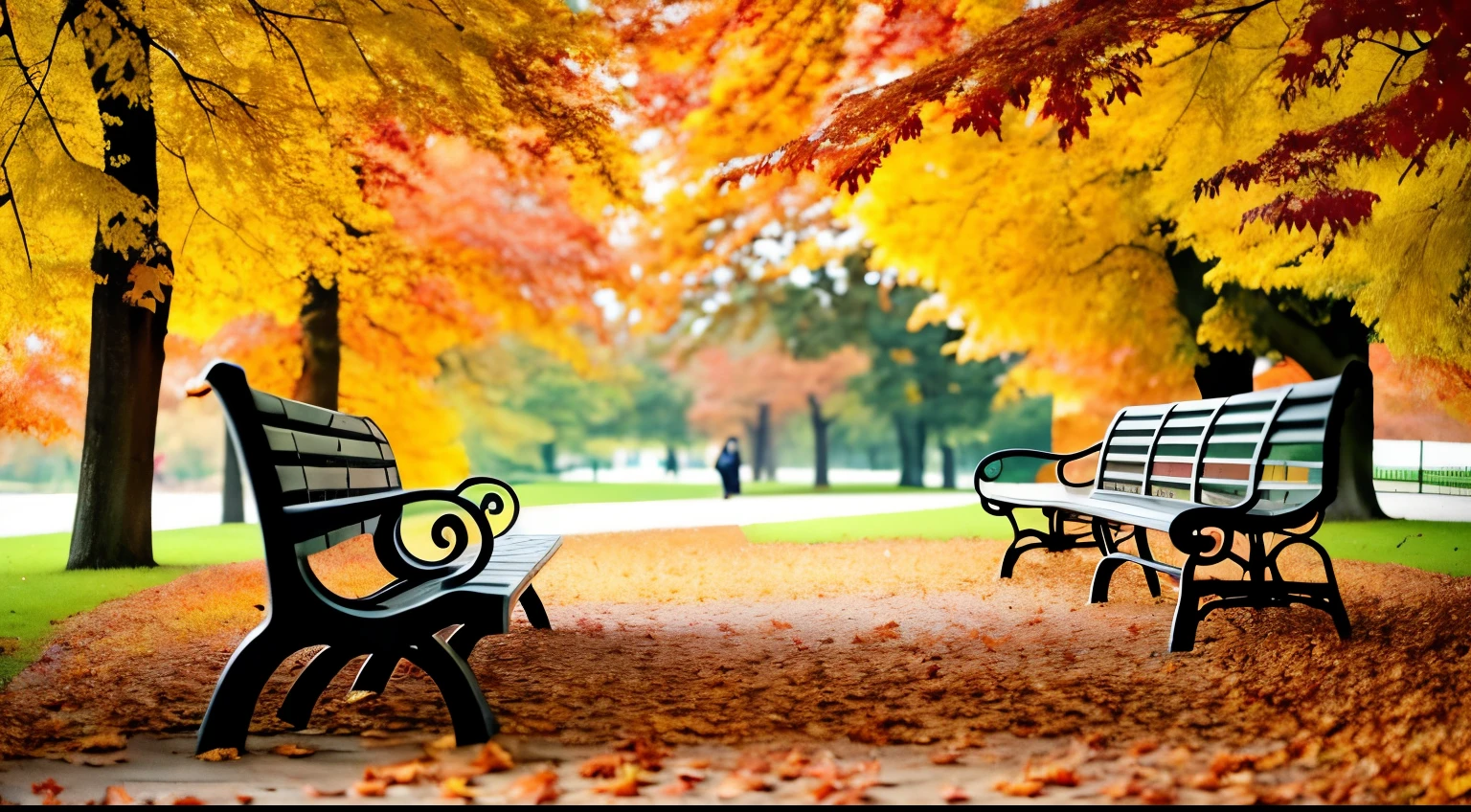 there is a bench that is sitting in the middle of a park, autumn season, autumn, during autumn, autumnal, autum, fall season, hello, autumn! colors, in autumn, in the autumn, autumn background, fall, autum garden, hd wallpaper, beautiful high resolution, autumn leaves falling, beginning of autumn, header