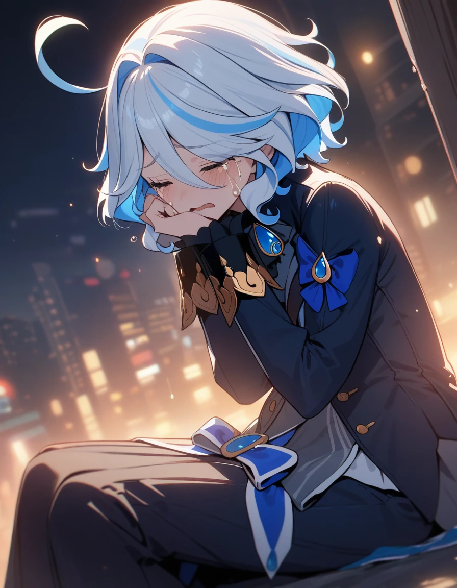 best quality, ultra high res, furina, crying, night