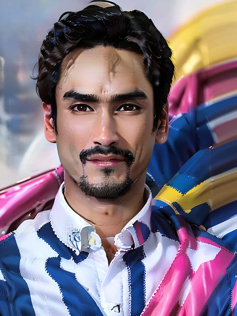 a young asian man with clear facial features, no moustache, no beard, Nadech Kugimiya face, wearing an off-white traditional arabian thawb robe with full sleeve and white cloak, standing in an abstract neon colored background, looking up at the sky with a solemn expression, extremely detailed beautiful eyes, beautiful detailed lips, extremely detailed facial features, long eyelashes, photorealistic, 8k, high quality, dramatic cinematic lighting, vibrant neon colors, surreal, hyper detailed