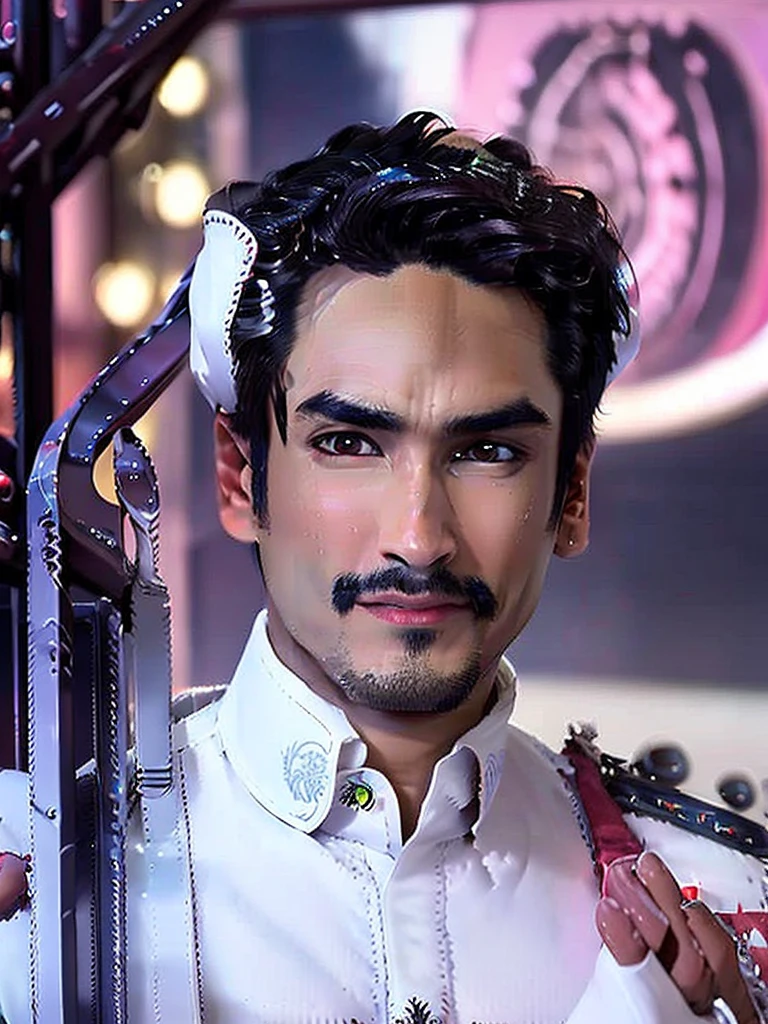 a young asian man with clear facial features, no moustache, no beard, Nadech Kugimiya face, wearing an off-white traditional arabian thawb robe with full sleeve and white cloak, standing in an abstract neon colored background, looking up at the sky with a solemn expression, extremely detailed beautiful eyes, beautiful detailed lips, extremely detailed facial features, long eyelashes, photorealistic, 8k, high quality, dramatic cinematic lighting, vibrant neon colors, surreal, hyper detailed