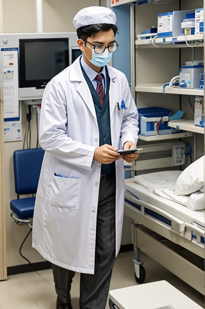 A cat dressed as a doctor, Works in a hospital