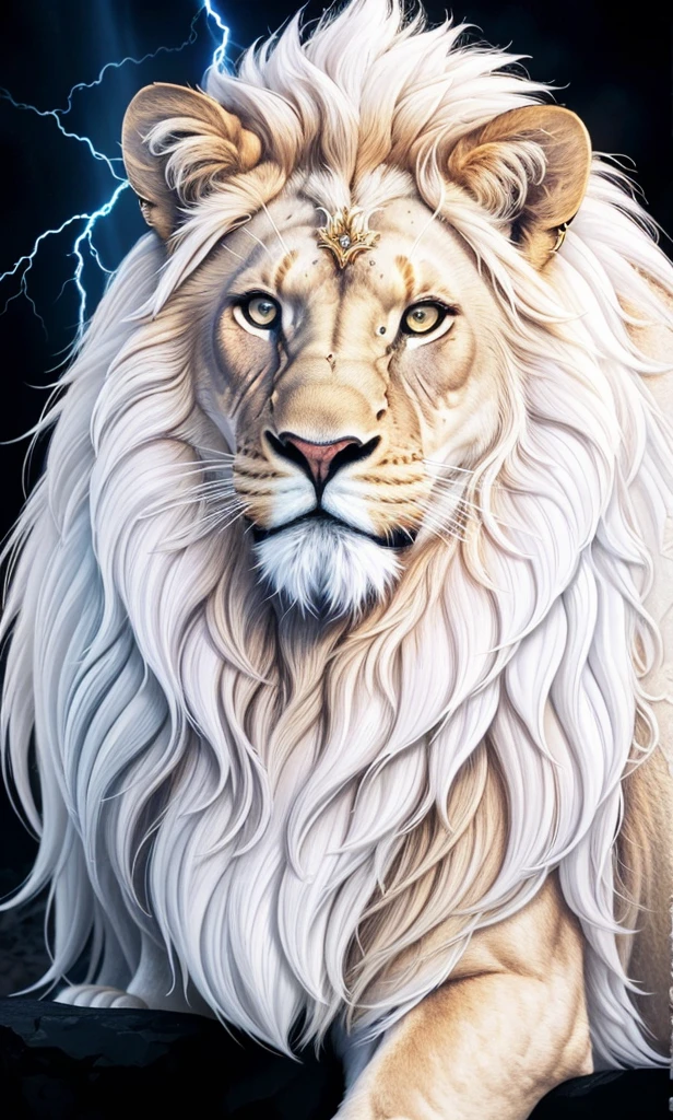 Lion, Divine Lion, naturals, thunder, Realistic Lion, rey, realistic detailed, Sunset light, sky, Sol noturno, realistic detailed 16K, Eletricidade Detalhada 8K, darkness background, Texturas realistas de 8K, Cores photorrealistic 8K, fire azul, realistic detailed Fire Bolt, sky Light Detailed, Power of thunder, Divine realistic, golden crown, golden crown, golden crown, naturey, Linda, Rendering, photorrealistic, UltraHigh definition, 4K, detailed textures, thunder, detailed shadows, detailed colors, neon blue, blue light, lightnings, blue power, naturey Linda, Great Divine, peaceful face, naturalss, lightning, Electric Power Screw, detailed contrast, realistic contrast, high resolution, detailed colors, fire, villany, divine creature, 8K FullHD, realistic detailed, 16K, 8K, High definition, detailed contrast, realistic contrast, high resolution, detailed colors, fire, villany, divine creature, 8K Realistic Lion Face, realistic detailed, posh, elegance