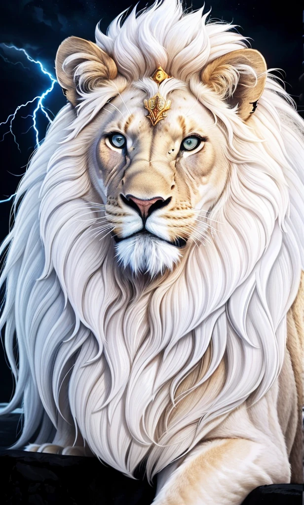 Lion, Divine Lion, naturals, thunder, Realistic Lion, rey, realistic detailed, Sunset light, sky, Sol noturno, realistic detailed 16K, Eletricidade Detalhada 8K, darkness background, Texturas realistas de 8K, Cores photorrealistic 8K, fire azul, realistic detailed Fire Bolt, sky Light Detailed, Power of thunder, Divine realistic, golden crown, golden crown, golden crown, naturey, Linda, Rendering, photorrealistic, UltraHigh definition, 4K, detailed textures, thunder, detailed shadows, detailed colors, neon blue, blue light, lightnings, blue power, naturey Linda, Great Divine, peaceful face, naturalss, lightning, Electric Power Screw, detailed contrast, realistic contrast, high resolution, detailed colors, fire, villany, divine creature, 8K FullHD, realistic detailed, 16K, 8K, High definition, detailed contrast, realistic contrast, high resolution, detailed colors, fire, villany, divine creature, 8K Realistic Lion Face, realistic detailed, posh, elegance