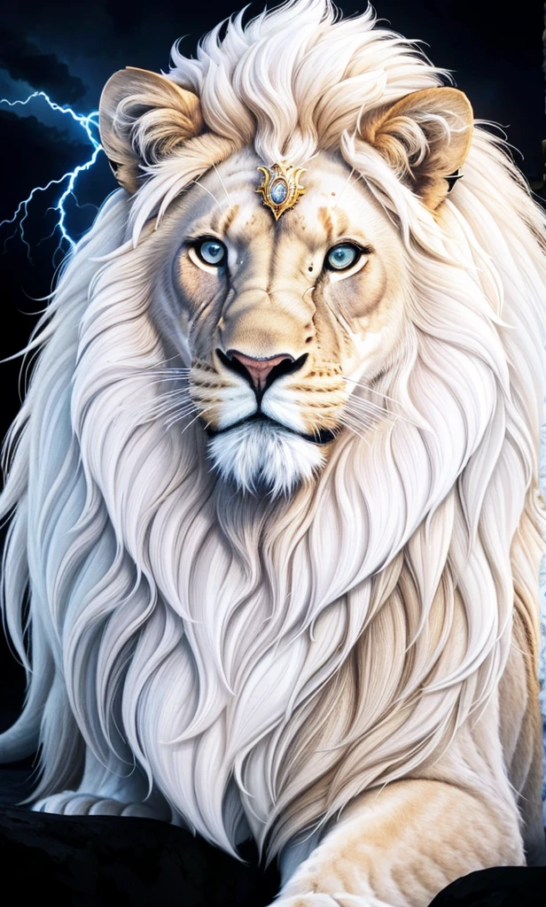 Lion, Divine Lion, naturals, thunder, Realistic Lion, rey, realistic detailed, Sunset light, sky, Sol noturno, realistic detailed 16K, Eletricidade Detalhada 8K, darkness background, Texturas realistas de 8K, Cores photorrealistic 8K, fire azul, realistic detailed Fire Bolt, sky Light Detailed, Power of thunder, Divine realistic, golden crown, golden crown, golden crown, naturey, Linda, Rendering, photorrealistic, UltraHigh definition, 4K, detailed textures, thunder, detailed shadows, detailed colors, neon blue, blue light, lightnings, blue power, naturey Linda, Great Divine, peaceful face, naturalss, lightning, Electric Power Screw, detailed contrast, realistic contrast, high resolution, detailed colors, fire, villany, divine creature, 8K FullHD, realistic detailed, 16K, 8K, High definition, detailed contrast, realistic contrast, high resolution, detailed colors, fire, villany, divine creature, 8K Realistic Lion Face, realistic detailed, posh, elegance