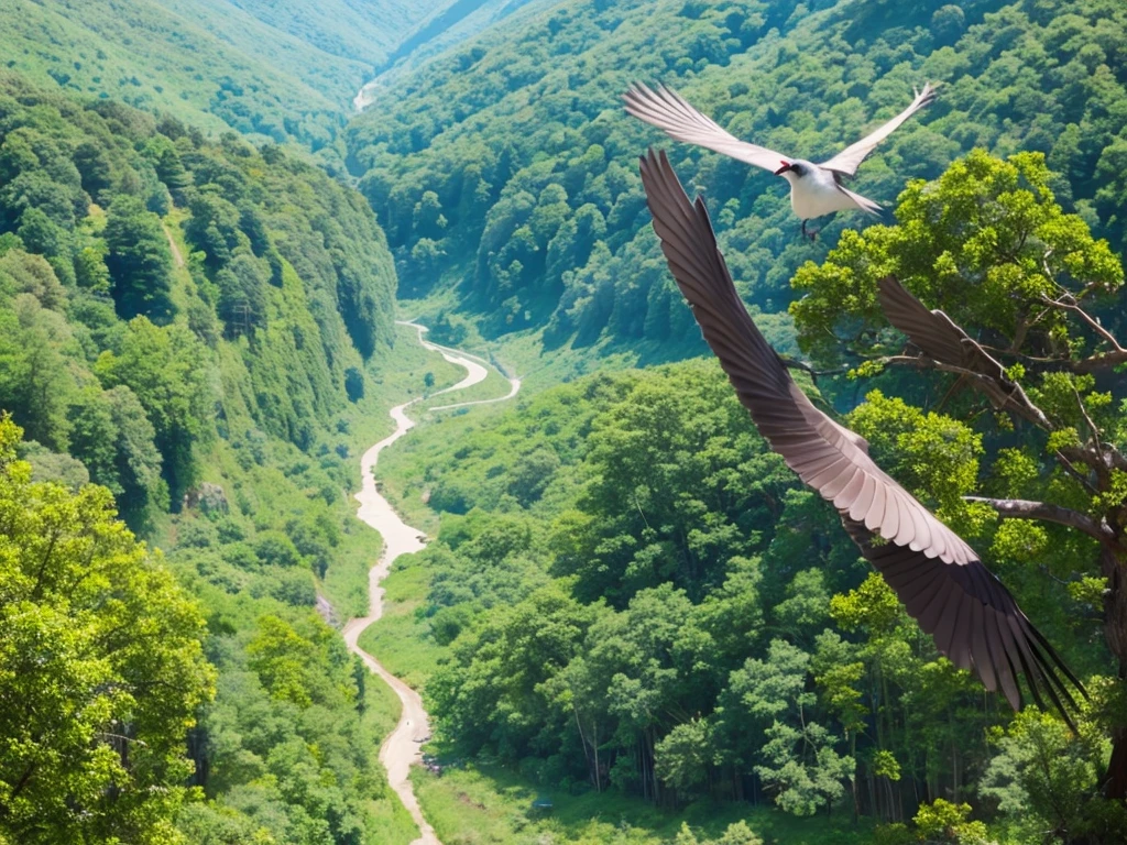 Beautiful forest bird flight, valley, one bird