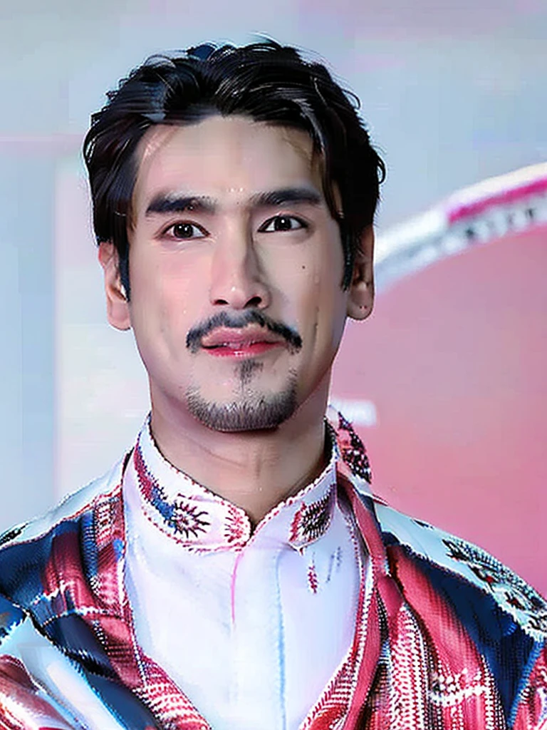 a young asian man with clear facial features, no moustache, no beard, Nadech Kugimiya face, wearing an off-white traditional arabian thawb robe with full sleeve and white cloak, standing in an abstract neon colored background, looking up at the sky with a solemn expression, extremely detailed beautiful eyes, beautiful detailed lips, extremely detailed facial features, long eyelashes, photorealistic, 8k, high quality, dramatic cinematic lighting, vibrant neon colors, surreal, hyper detailed