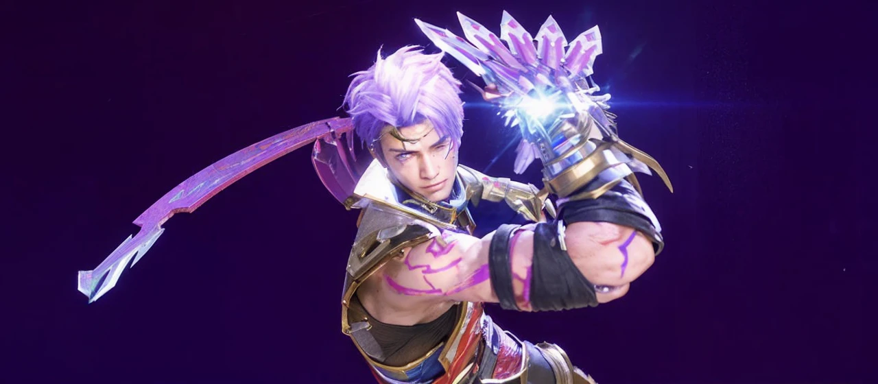 a close up of Optimus Prime from Transformers the movie swing a sword, realistic metal suit, realism art, style league of legends, inspired by Li Shida, fighting game character, tracer, red and blue color, glow particle, realistic suit, sword, realistic sword, realism masterpiece, lighting, strong realistic texture, 8k