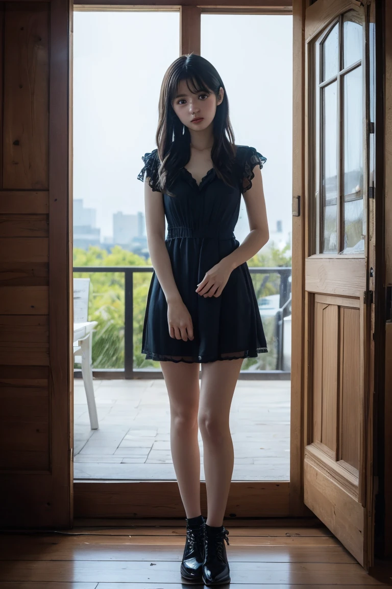 (Highest quality:1.4),(masterpiece:1.4),(Realistic:1.4),(Realistic:1.2),(超High resolution, RAW Photos:1.4),(High resolution, Ultra-detailed:1.2),(8K:1.2),View your viewers,Cinematic photography,One girl,skeletally correct,Black-haired woman,(Night Dress,View from the front),(Western-style building interior,Dimly lit room,The lamplight shines on my cheeks)