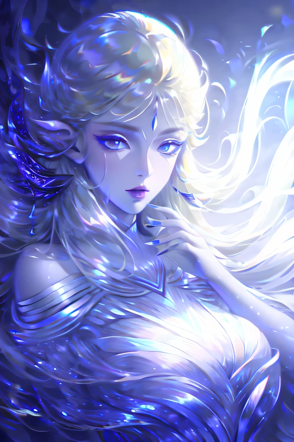 Unparalleled beauty, Skin is firm and shiny, bangs between the eyes, brilliant straight beautiful platinum blonde, Silky very long straight hair, Eyeliner, Sexy beautiful innocent girl, HD big beautiful bright blue eyes, beautiful sweet girl, child's, short sleeve