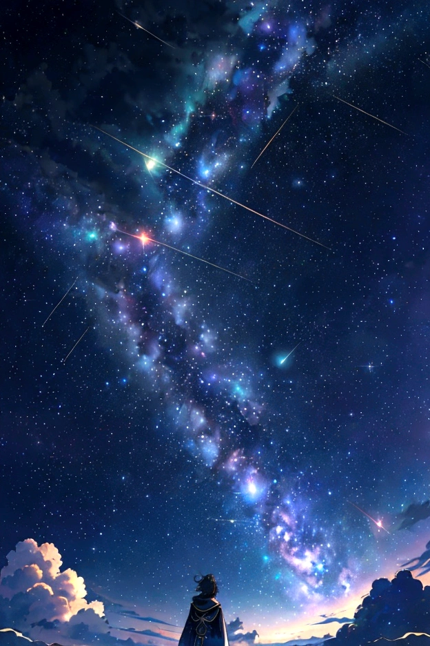 The world we see、Iridescent幻想的なNight Sky、constellation, Iridescentconstellation、Iridescent空包み込まれそうな瞬間，Astronomical observation、Planetarium、Meteors、colorful，美しいconstellation、Three-dimensional，wonderful景色，Night Sky，An atmosphere full of dreams and hope，masterpiece．16K, Ultra-high resolution, to be born,wonderful ,future、Iridescent、The world 30 years from now。